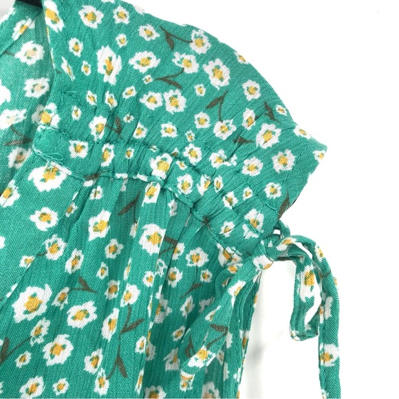 A.N.A. Green Ditsy Floral Dress Ruched Tie Shoulder Rayon Sundress Daisy Pockets - Picture 3 of 7